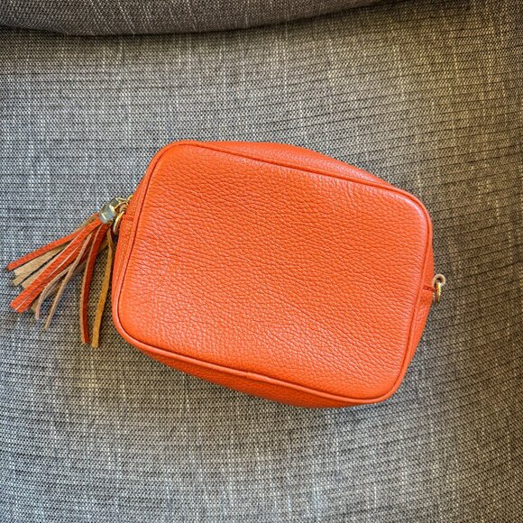 Italian Leather Tassel Crossbody Camera Bag in Orange - Picture 2 of 4